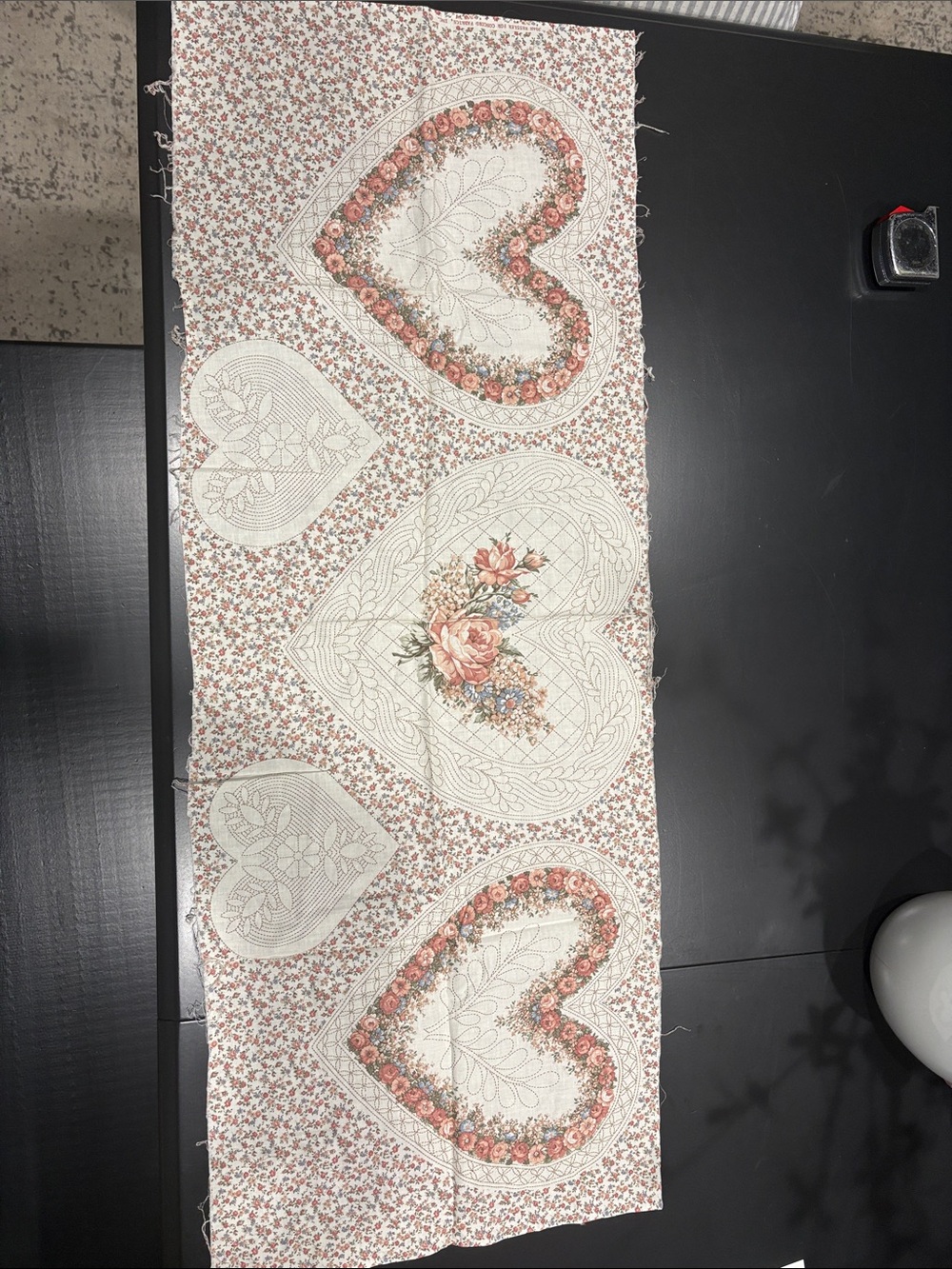 Floral Heart Fabric Panel - Cream & Rose Pink 16x43